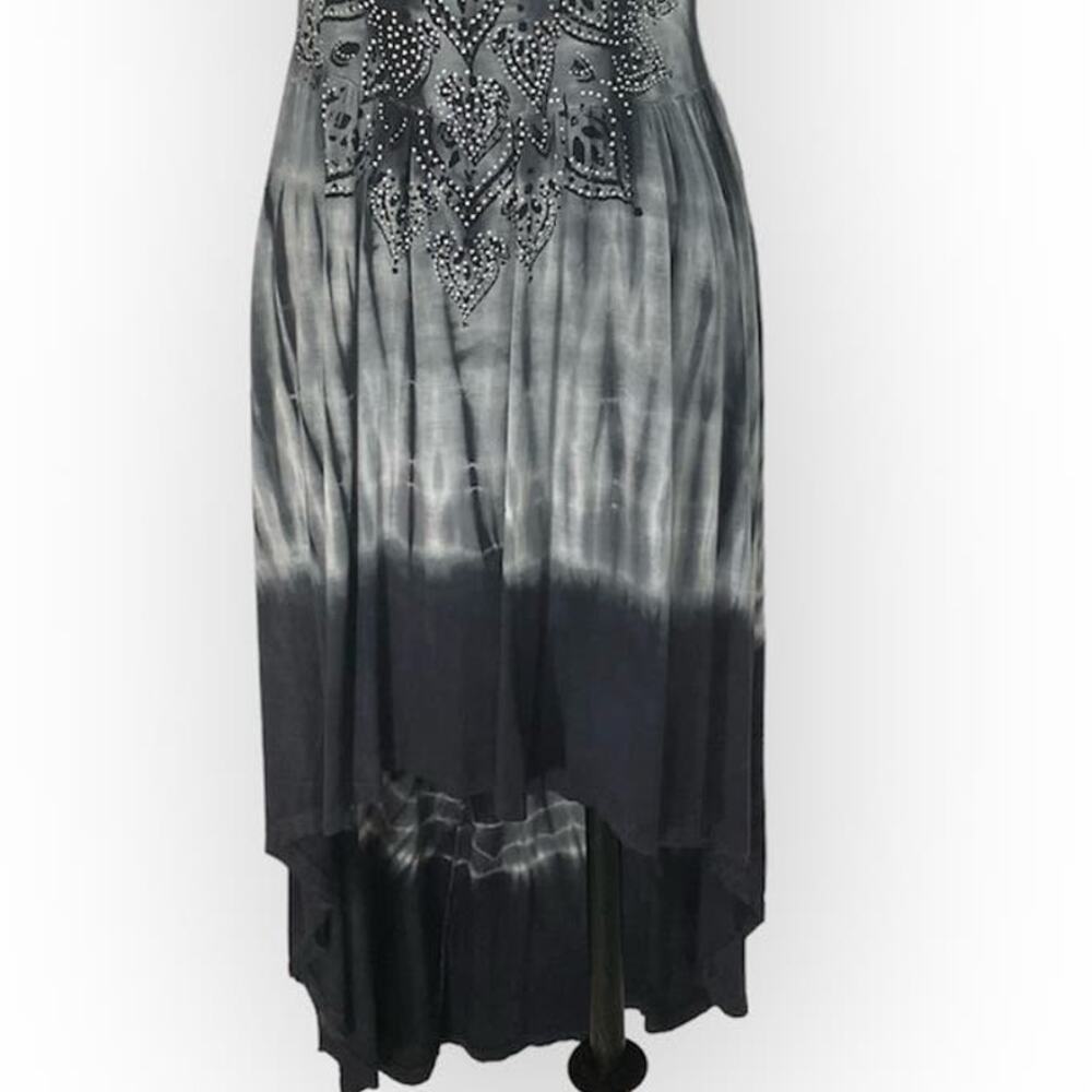 Vocal rhinestone hi low dress, ladies small gray tie dye graphic tank dress - Picture 6 of 11